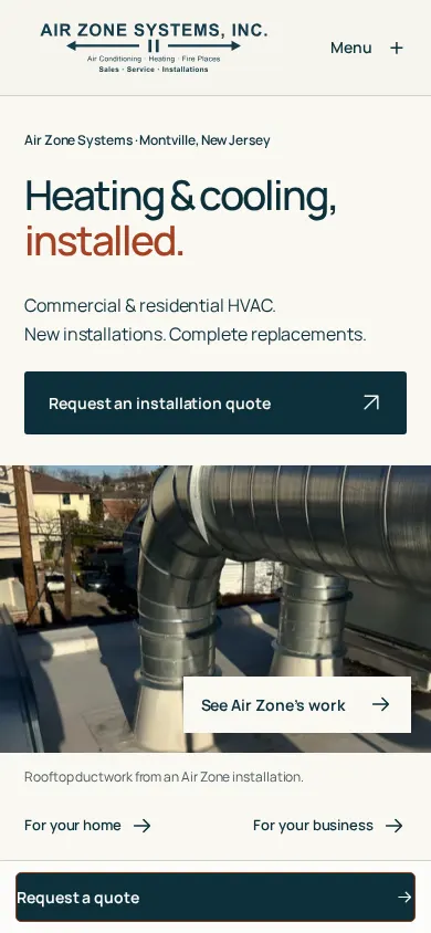 Air Zone Systems homepage on a phone screen